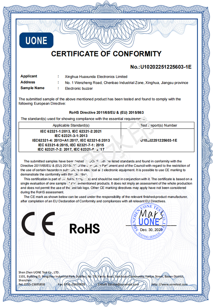 CERTIFICATE OF CONFORMITY